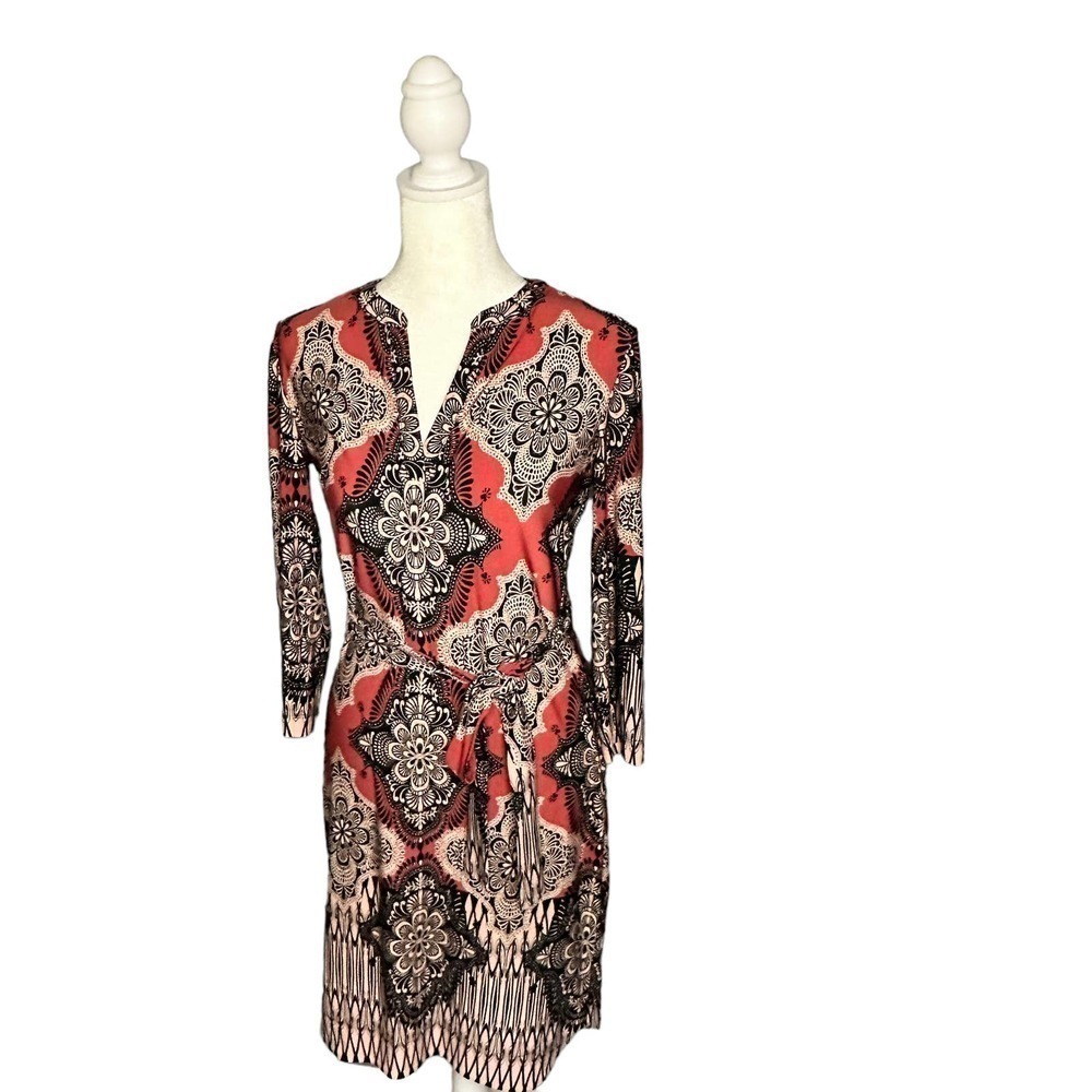 Dm Collection Belted Print Dress Size 2